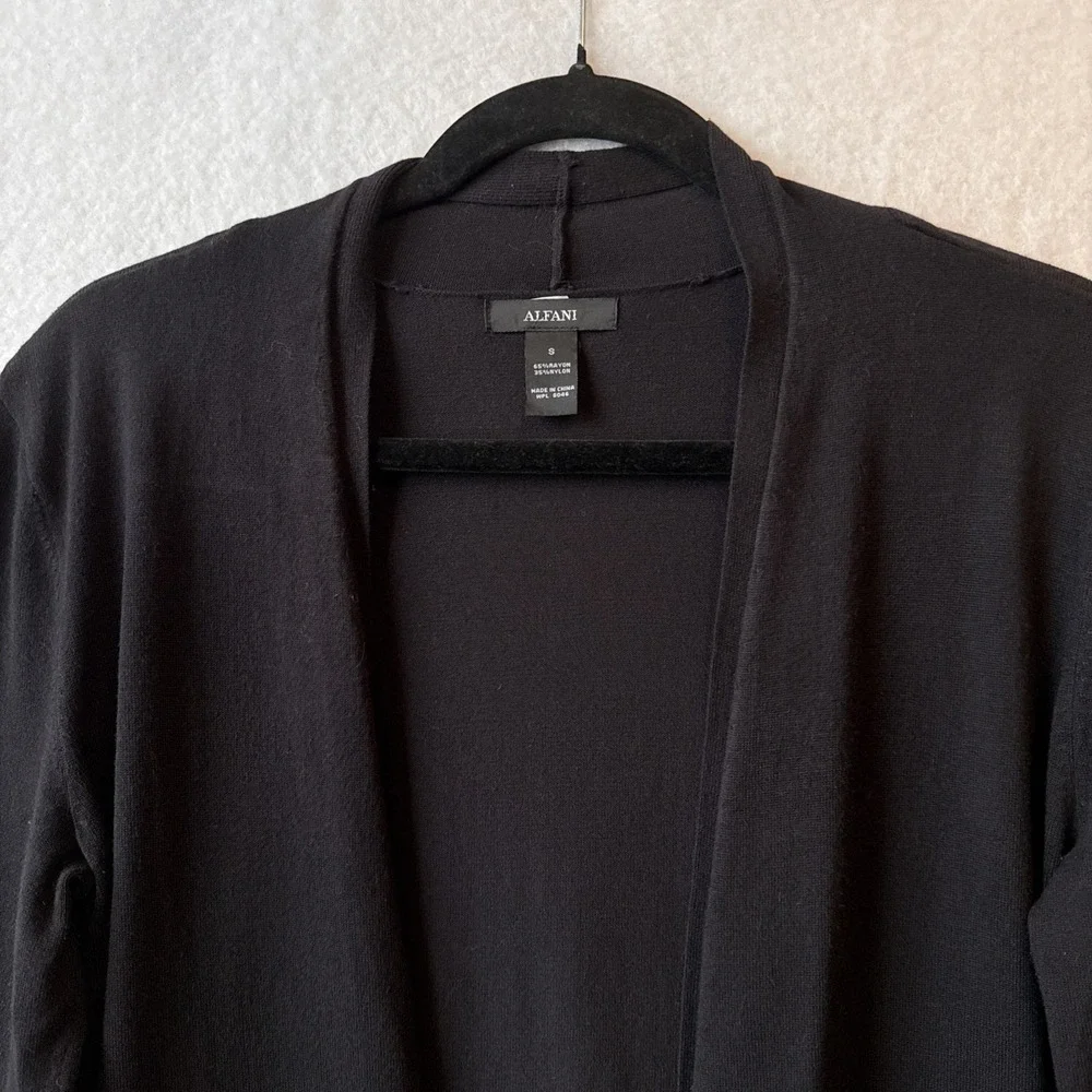 Alfani Black Pleated Ruffle Open Front Knit Cardigan S Dark Romantic‎ Whimsigoth